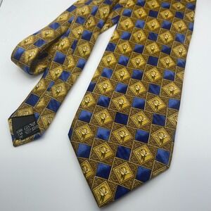 Lanvin Paris Silk Necktie Blue Gold Rose Pattern Mens Formal Accessory